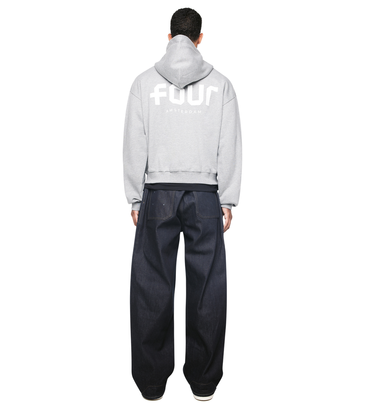 Logo Boxy Zip Up Hoodie Grey Melange