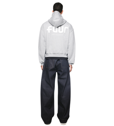 Logo Boxy Zip Up Hoodie Grey Melange