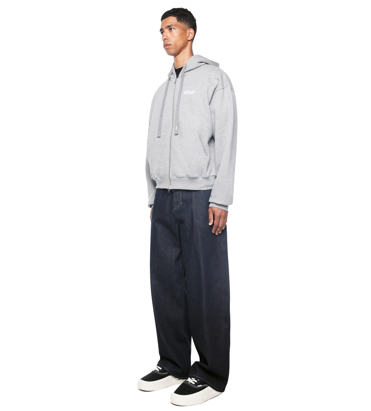 Logo Boxy Zip Up Hoodie Grey Melange
