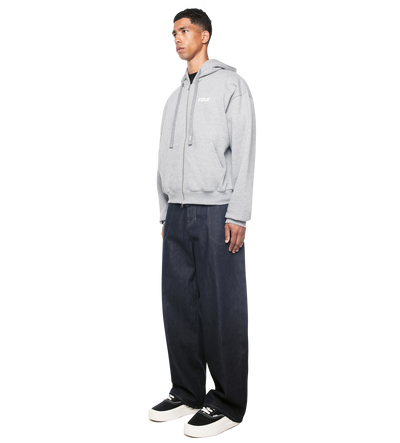 Logo Boxy Zip Up Hoodie Grey Melange