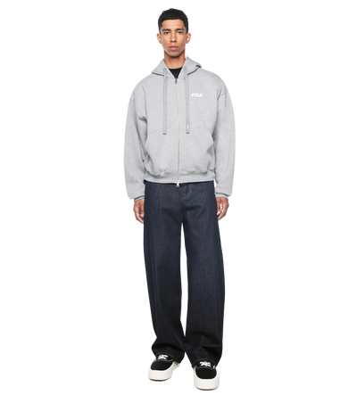 Logo Boxy Zip Up Hoodie Grey Melange