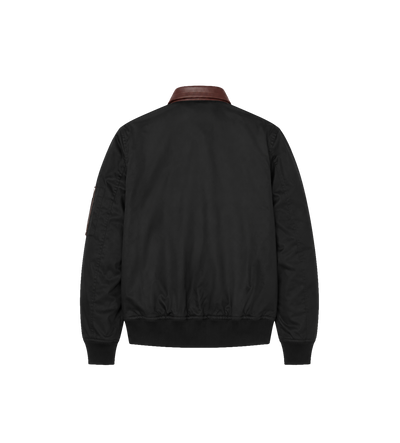 Katoenen Bomber jas met Leren Accenten Zwart