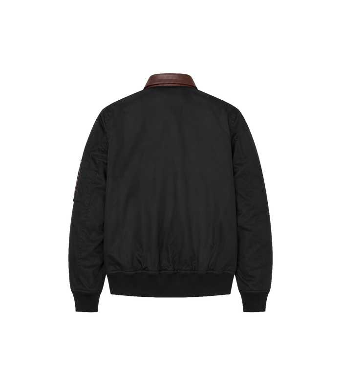 Katoenen Bomber jas met Leren Accenten Zwart