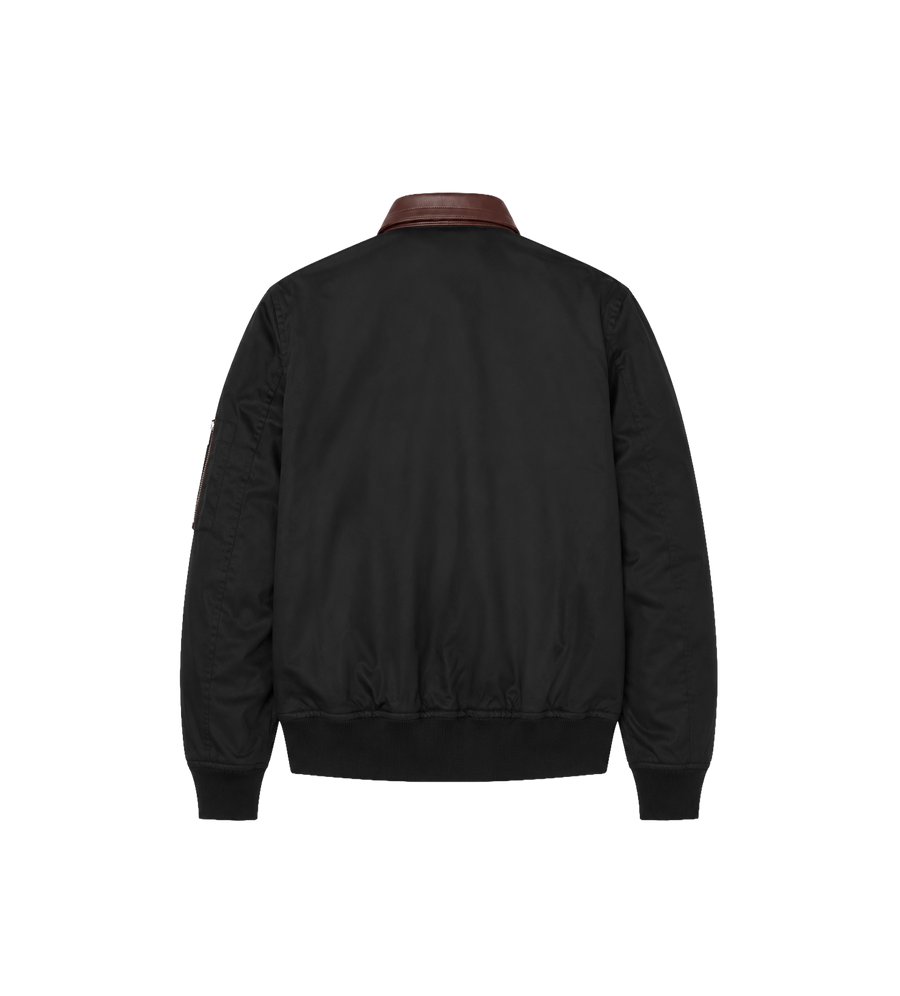 Katoenen Bomber jas met Leren Accenten Zwart