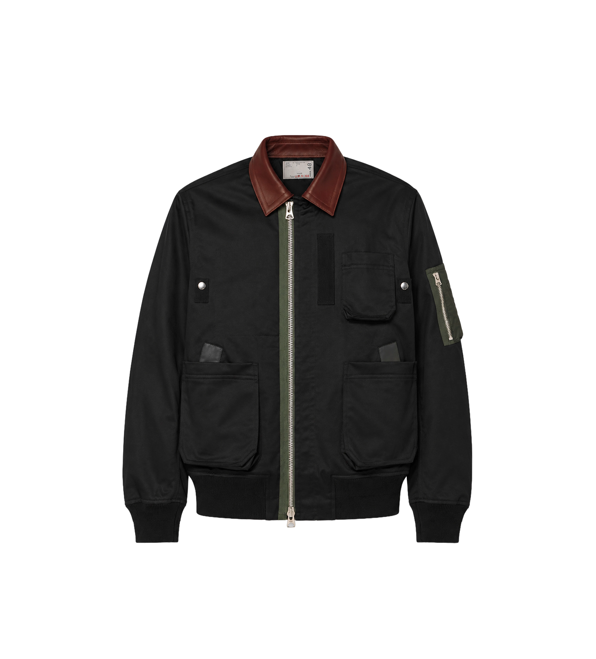 Katoenen Bomber jas met Leren Accenten Zwart