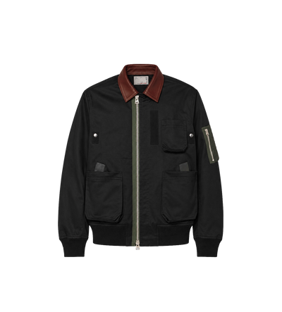 Katoenen Bomber jas met Leren Accenten Zwart