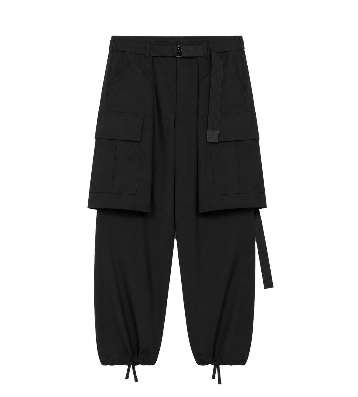 Belted Wide-Leg Cargo Pants Black