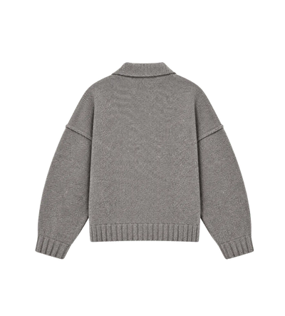 Wool Knit Polo Sweater in Anthracite