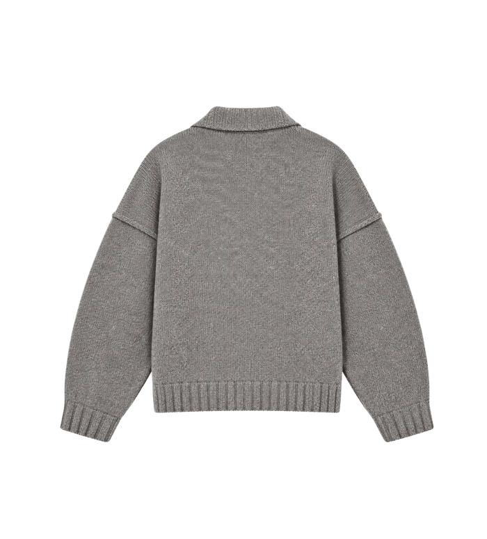 Wool Knit Polo Sweater in Anthracite
