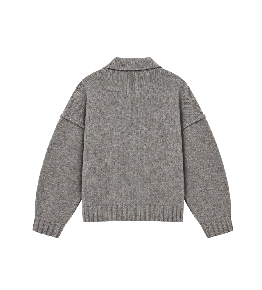 Wool Knit Polo Sweater in Anthracite