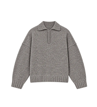 Wool Knit Polo Sweater in Anthracite