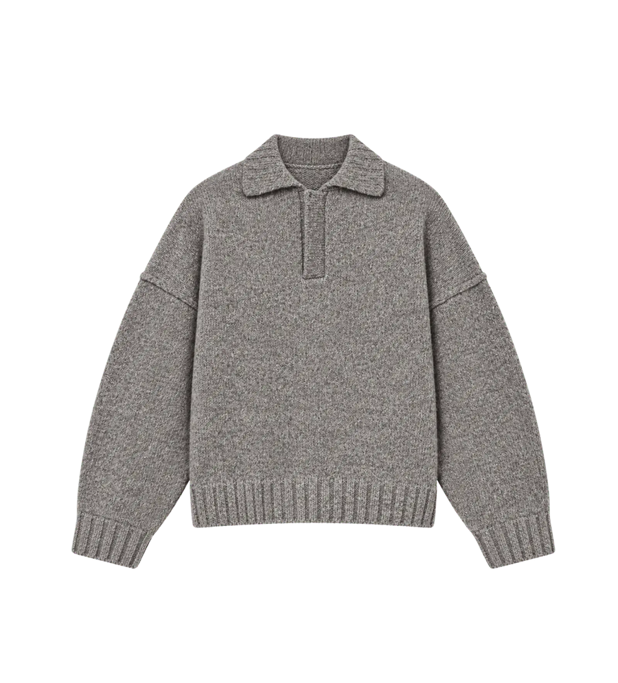 Wool Knit Polo Sweater in Anthracite