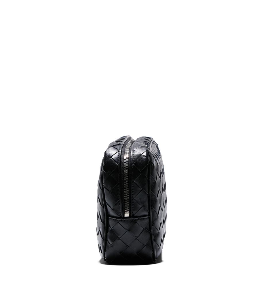 Intrecciato Wristlet Pouch Black Silver