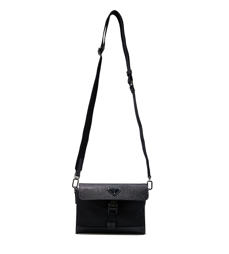 Re-Nylon and Saffiano Shoulder Bag Black