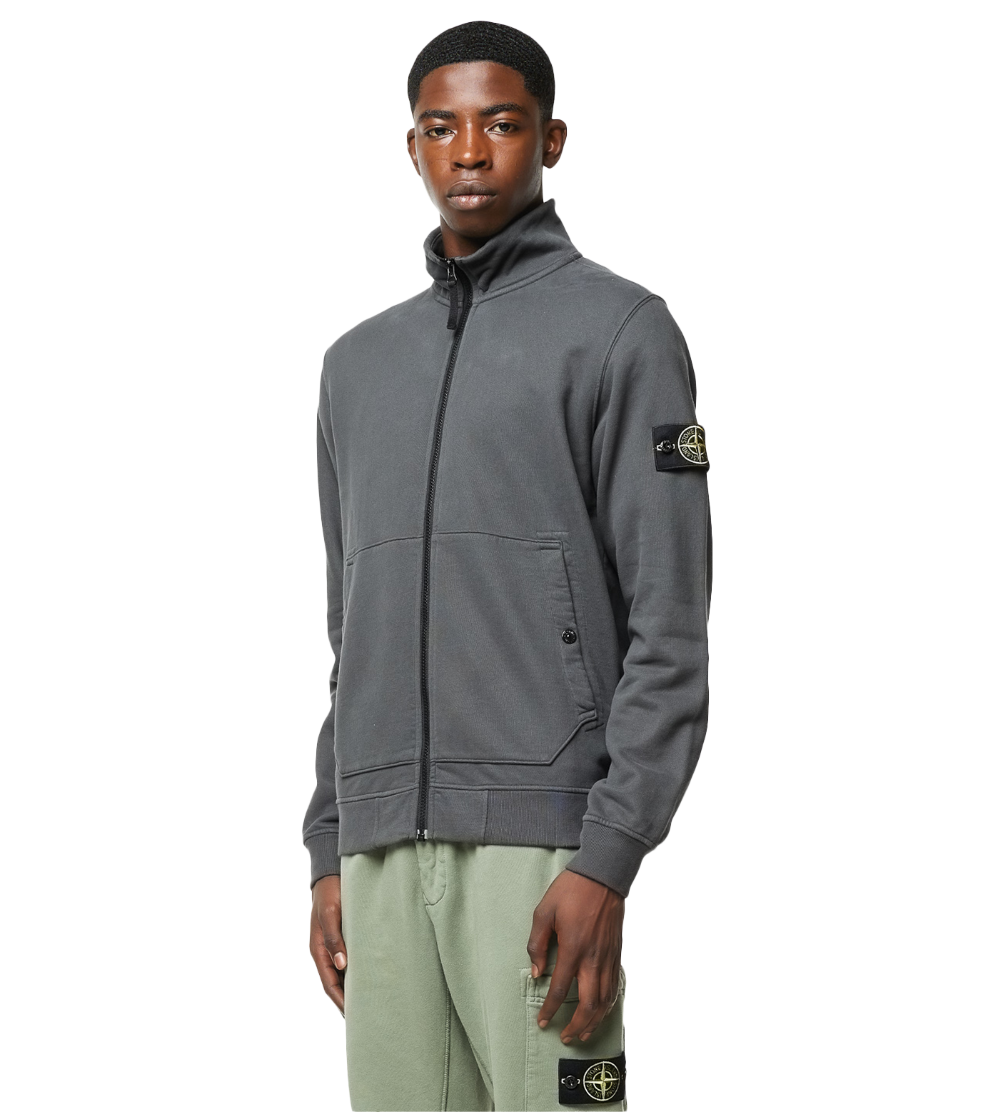 Compass Badge Zipped Sweatshirt Grey