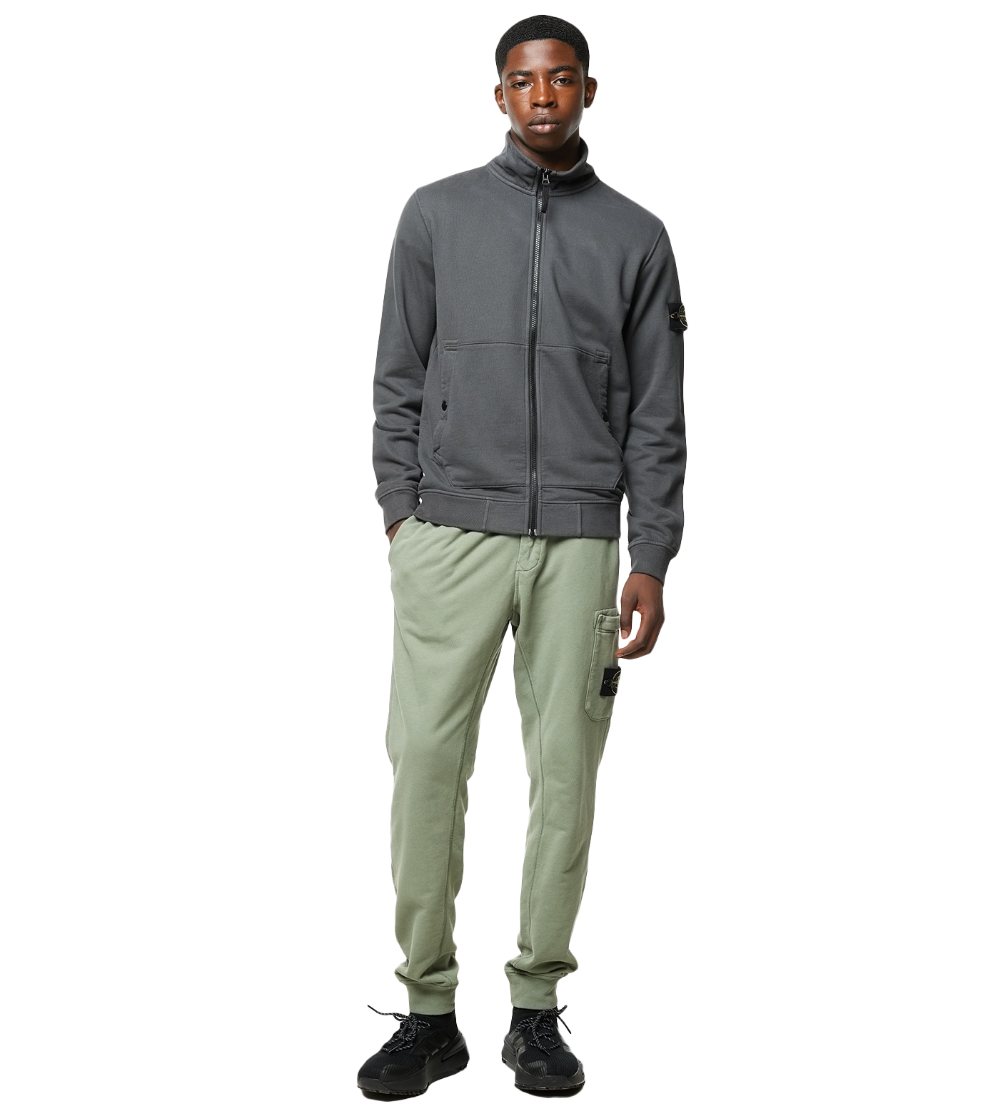 Compass Badge Zipped Sweatshirt Grey