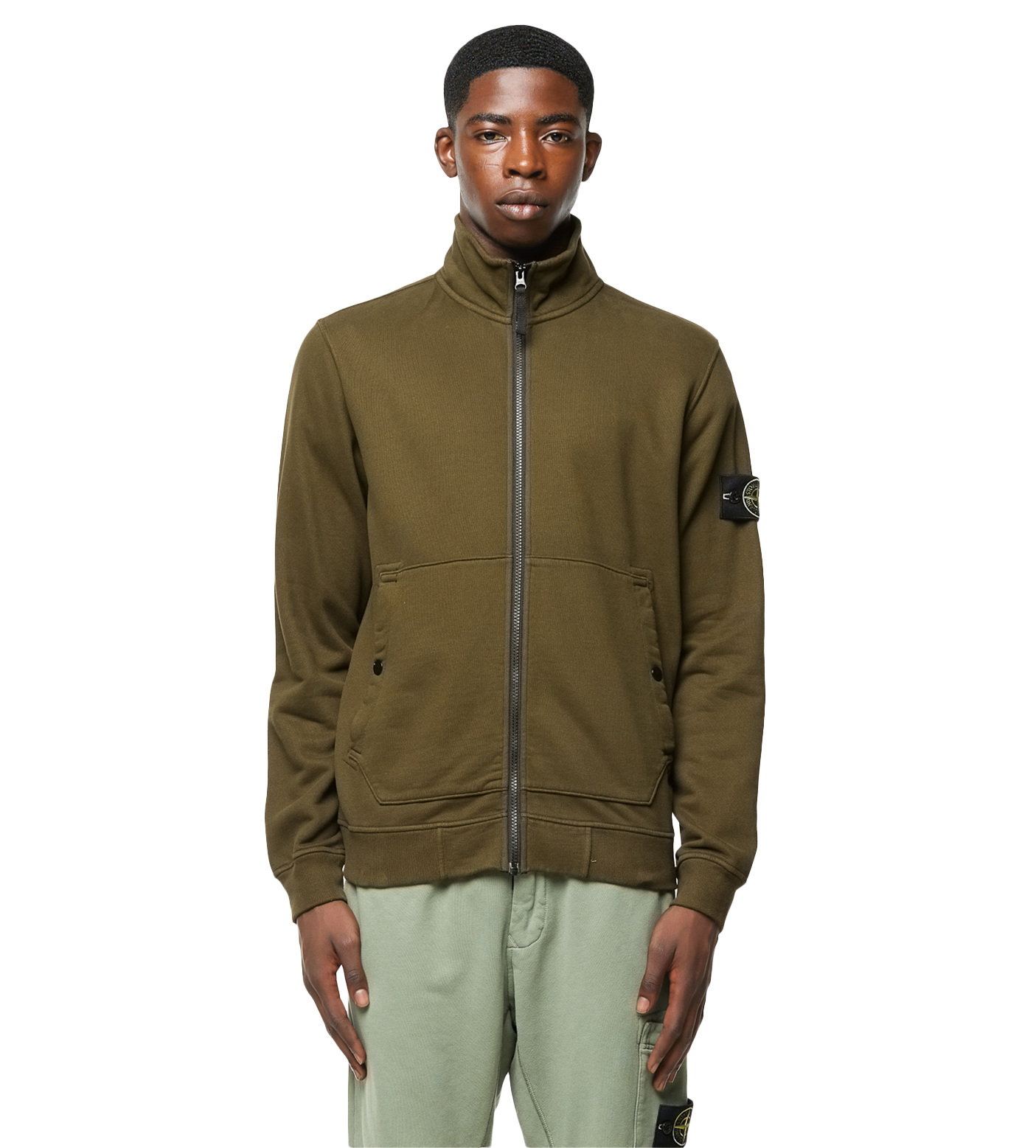 Compass Badge Zipped Sweatshirt Military Green