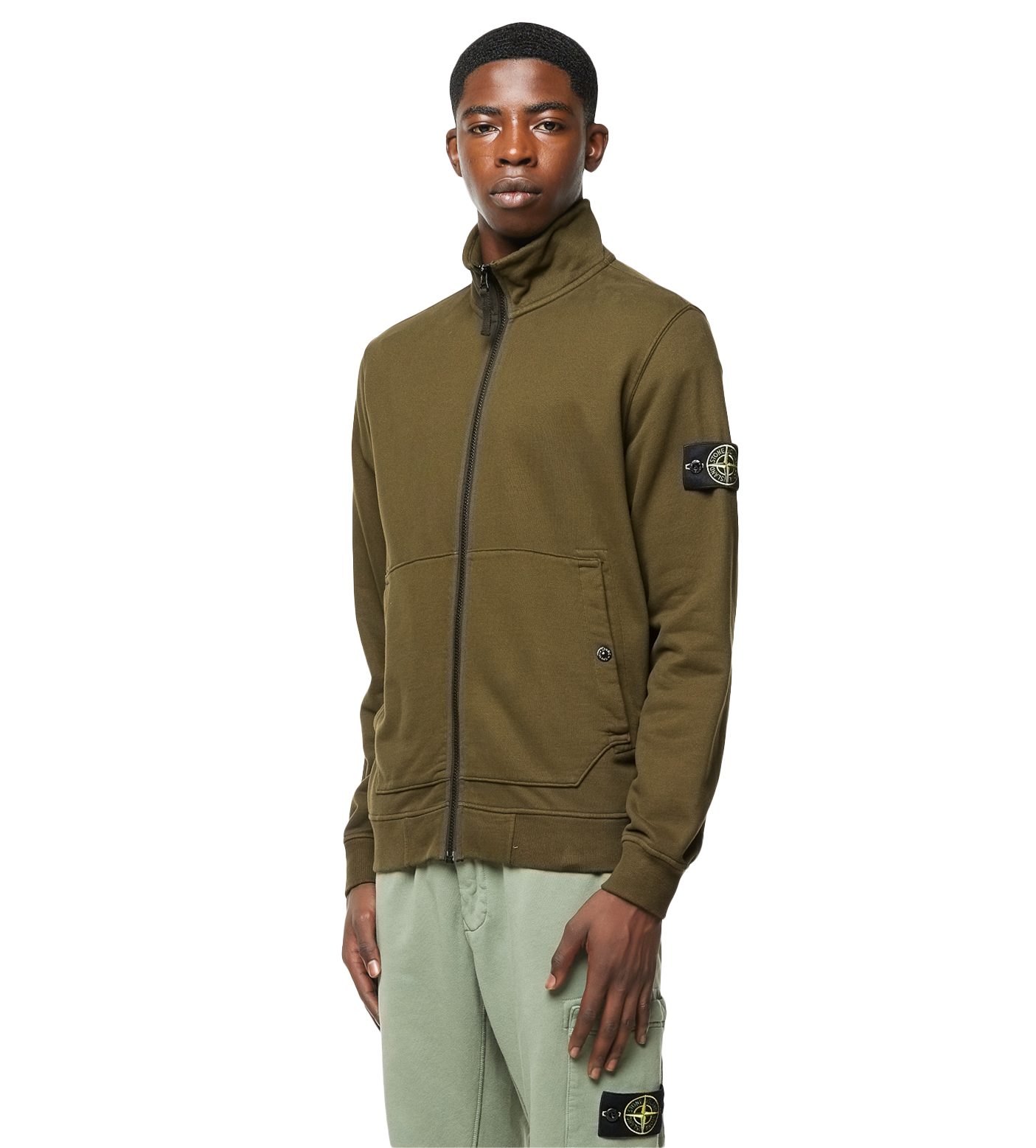 Compass Badge Zipped Sweatshirt Military Green
