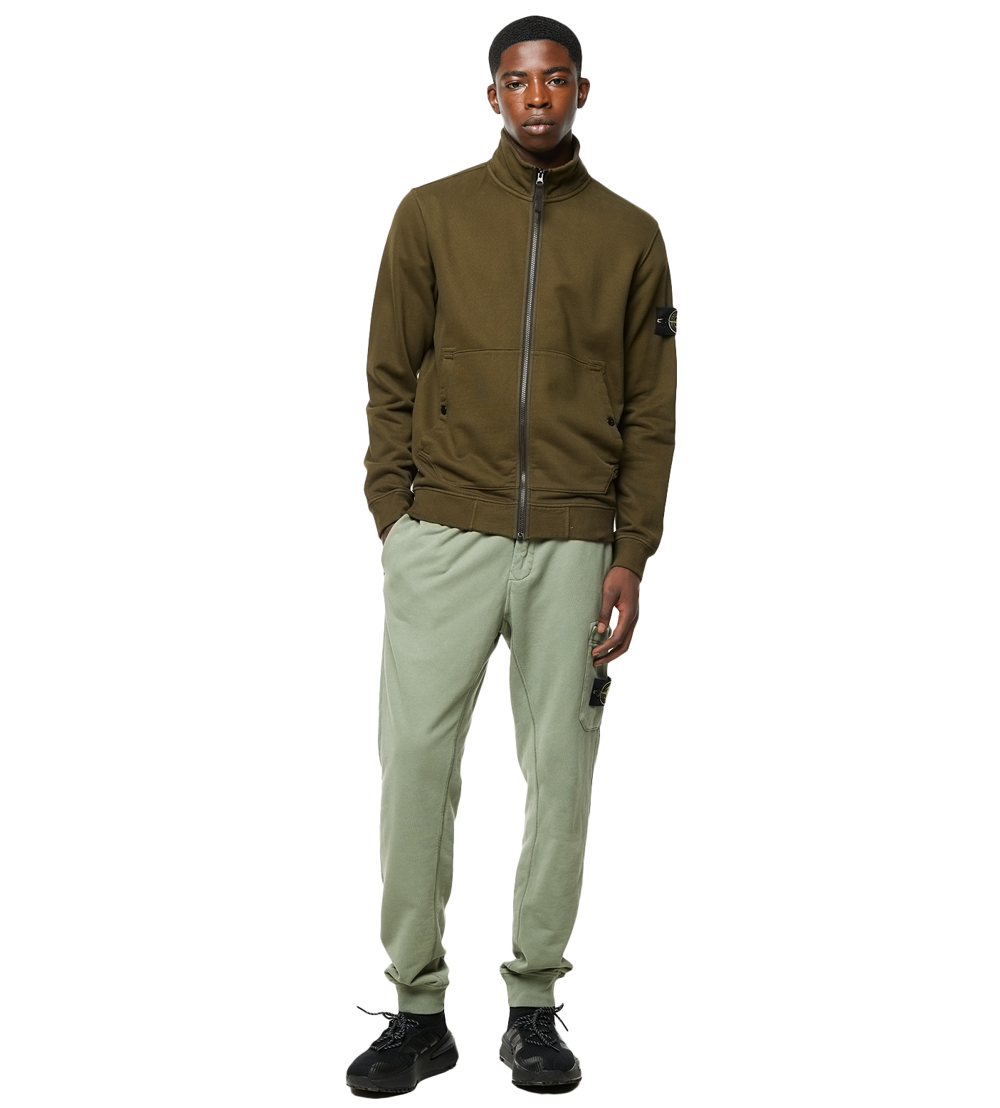 Compass Badge Zipped Sweatshirt Military Green