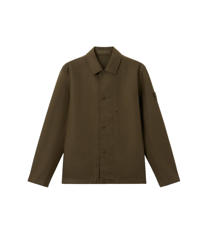Wool-Nylon Flannel Overshirt Military Green