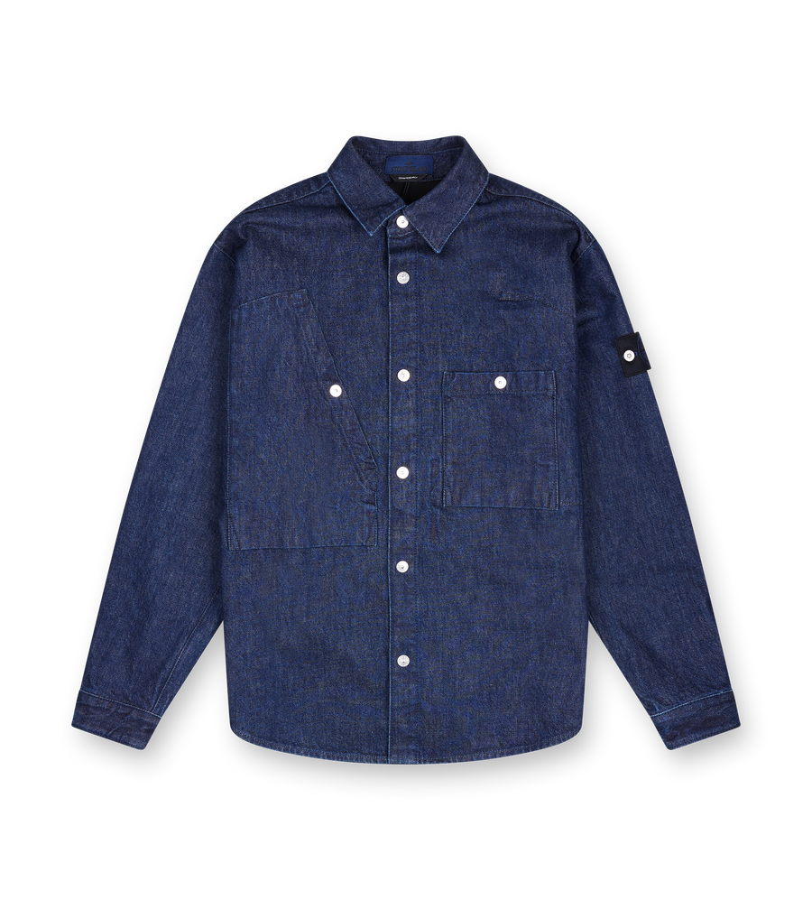 Stone Island indigo denim gespoeld overshirt in blauwe spoeling