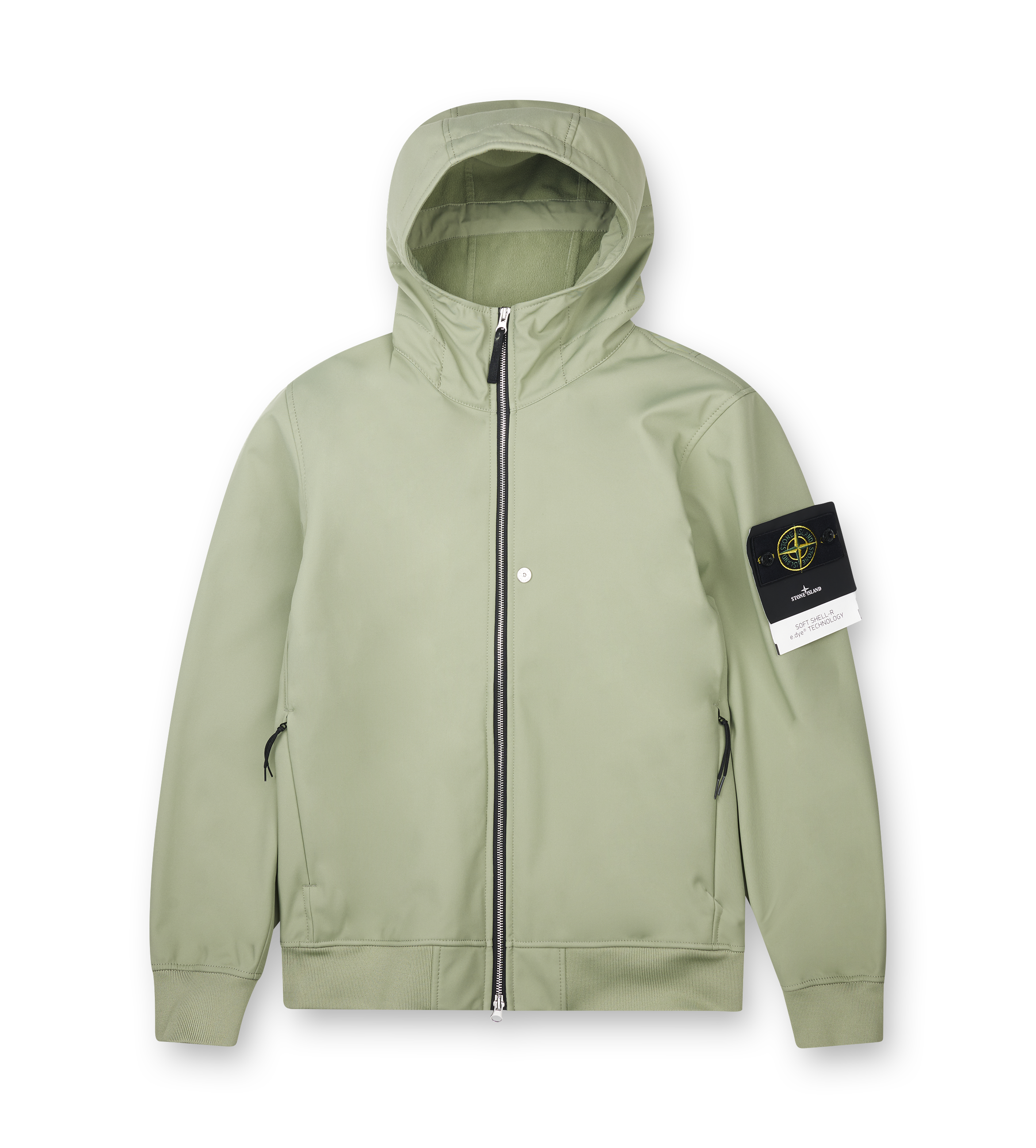 Stone Island sage green Micro Twill hooded jacket with drawstring hood, two-way zip fastening and detachable logo badge