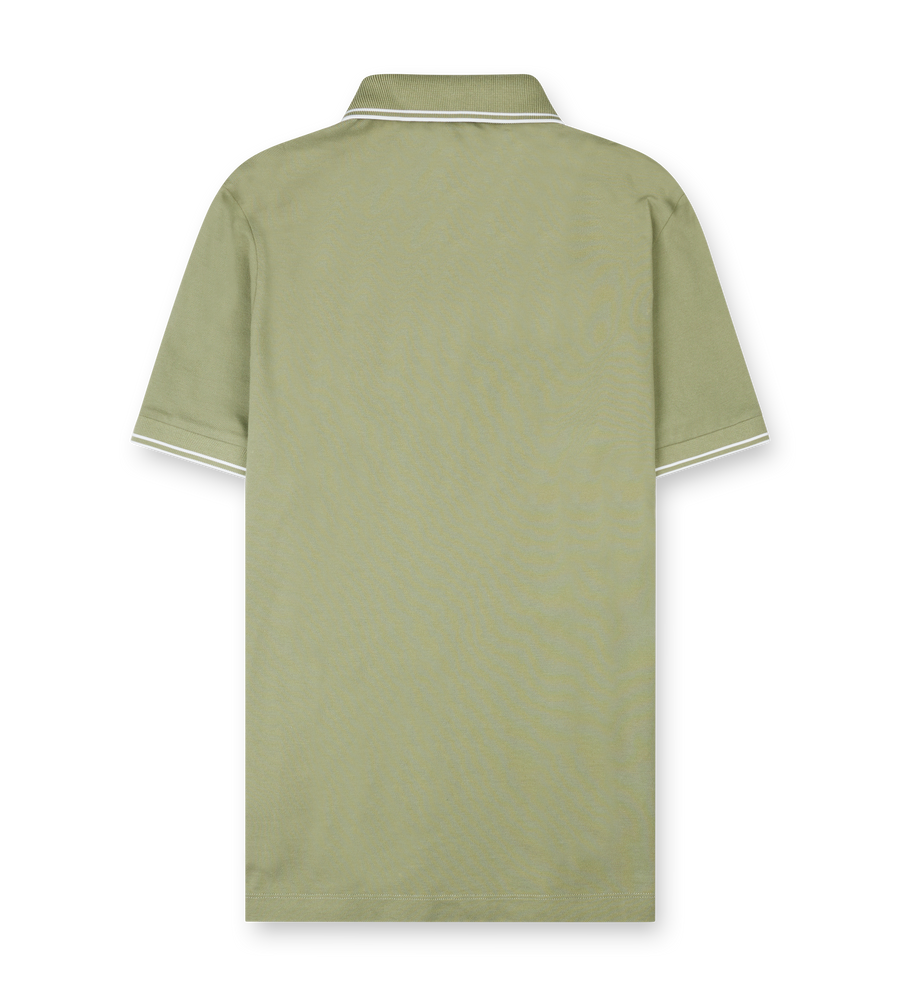 Stone Island slim-fit polo shirt in sage green with striped collar and Compass patch on chest