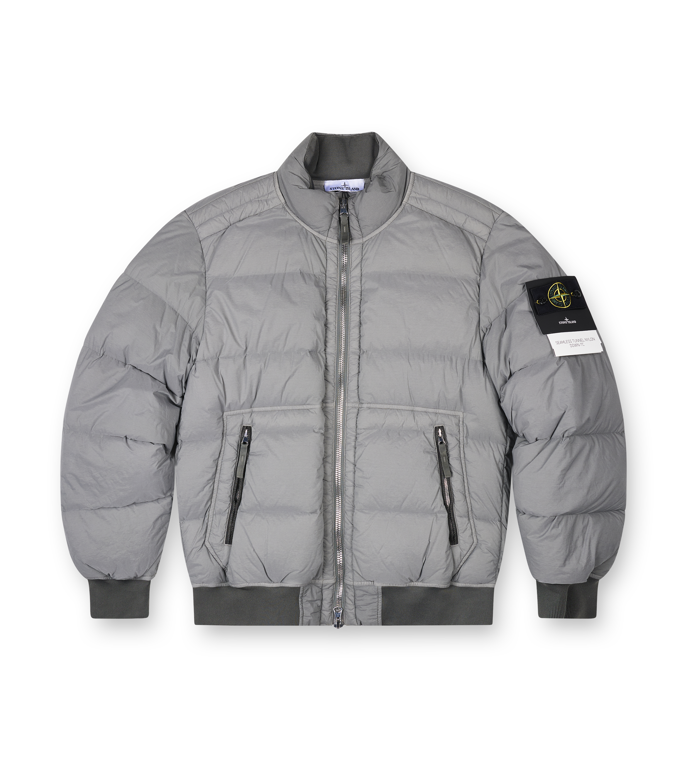Stone Island Quilted Zip Front Bomber Jacket in Cement