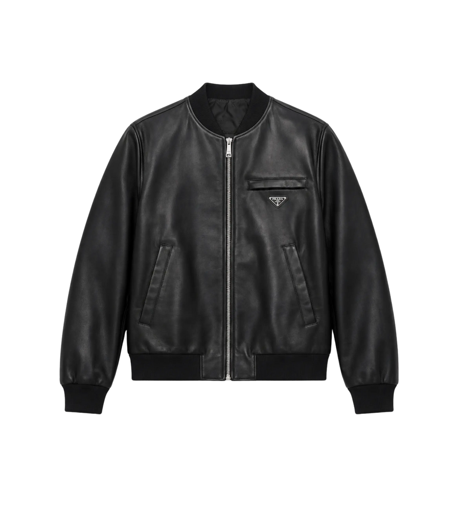 Reversible Nappa Leather Bomber Jacket Black