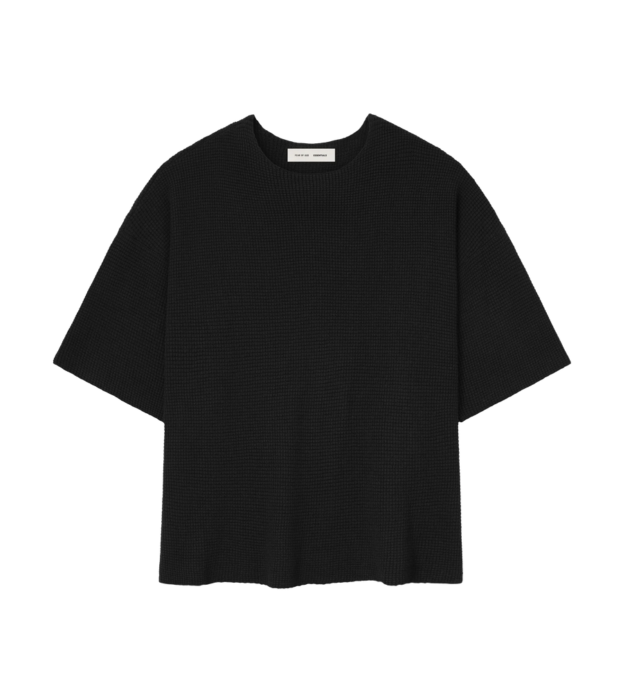 Fear of God ESSENTIALS Waffle Short Sleeve Sweater in Jet Black