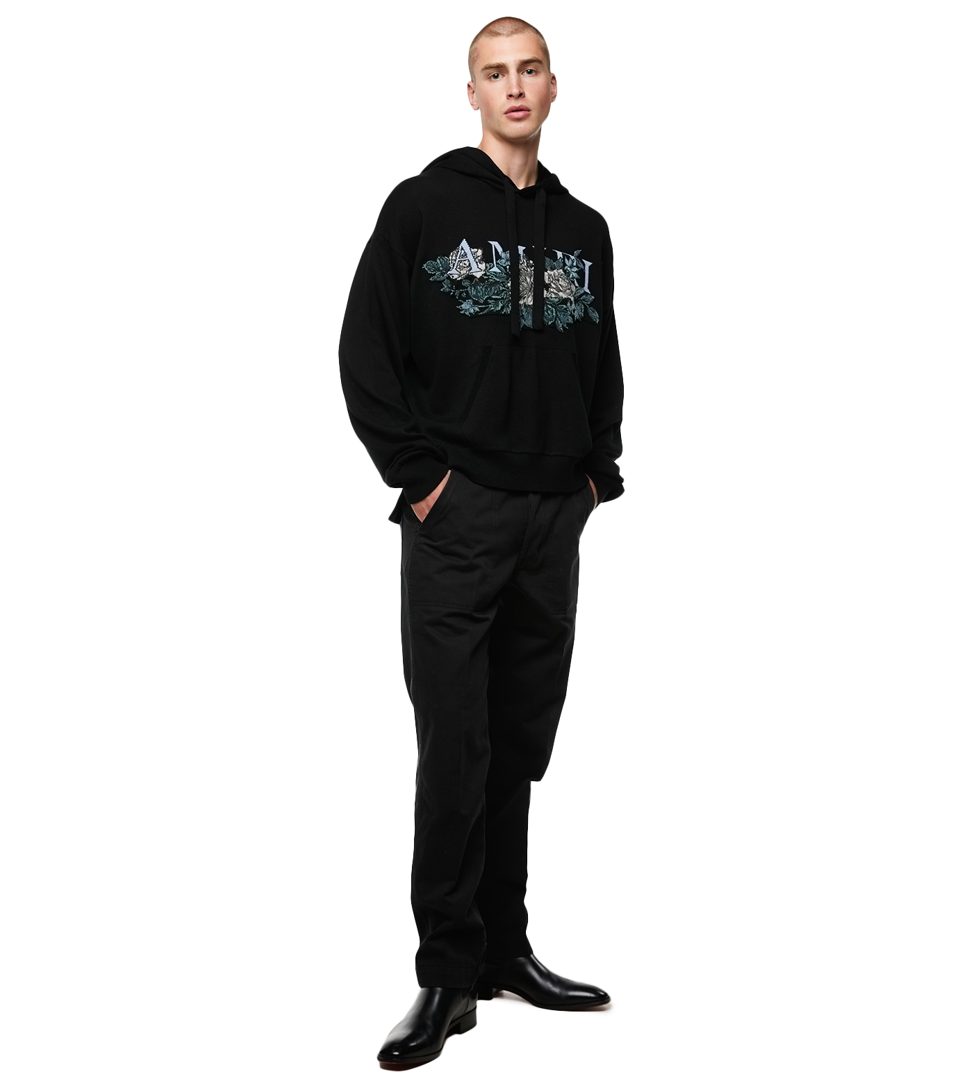Floral Hoodie Black