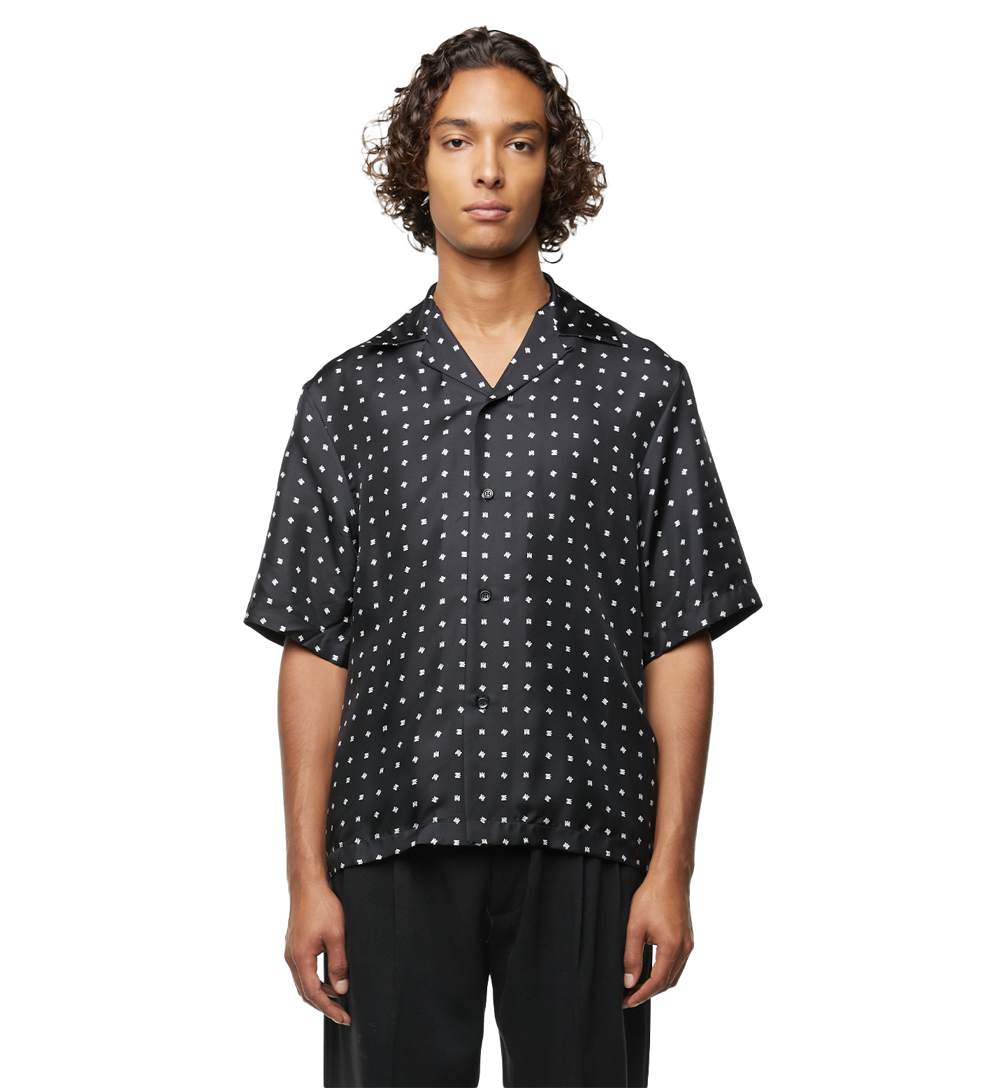 Mix-print Silk Shirt Black