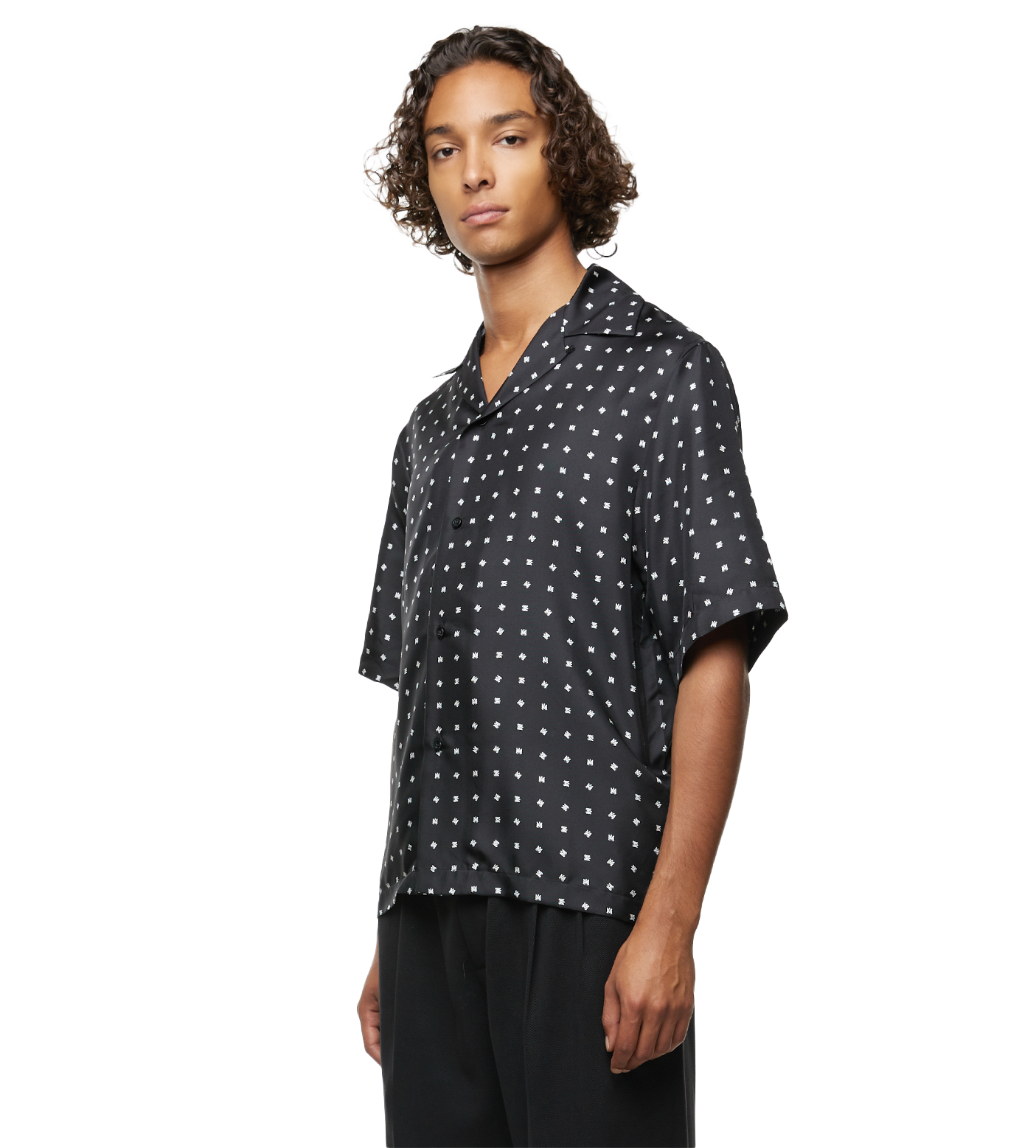 Mix-print Silk Shirt Black
