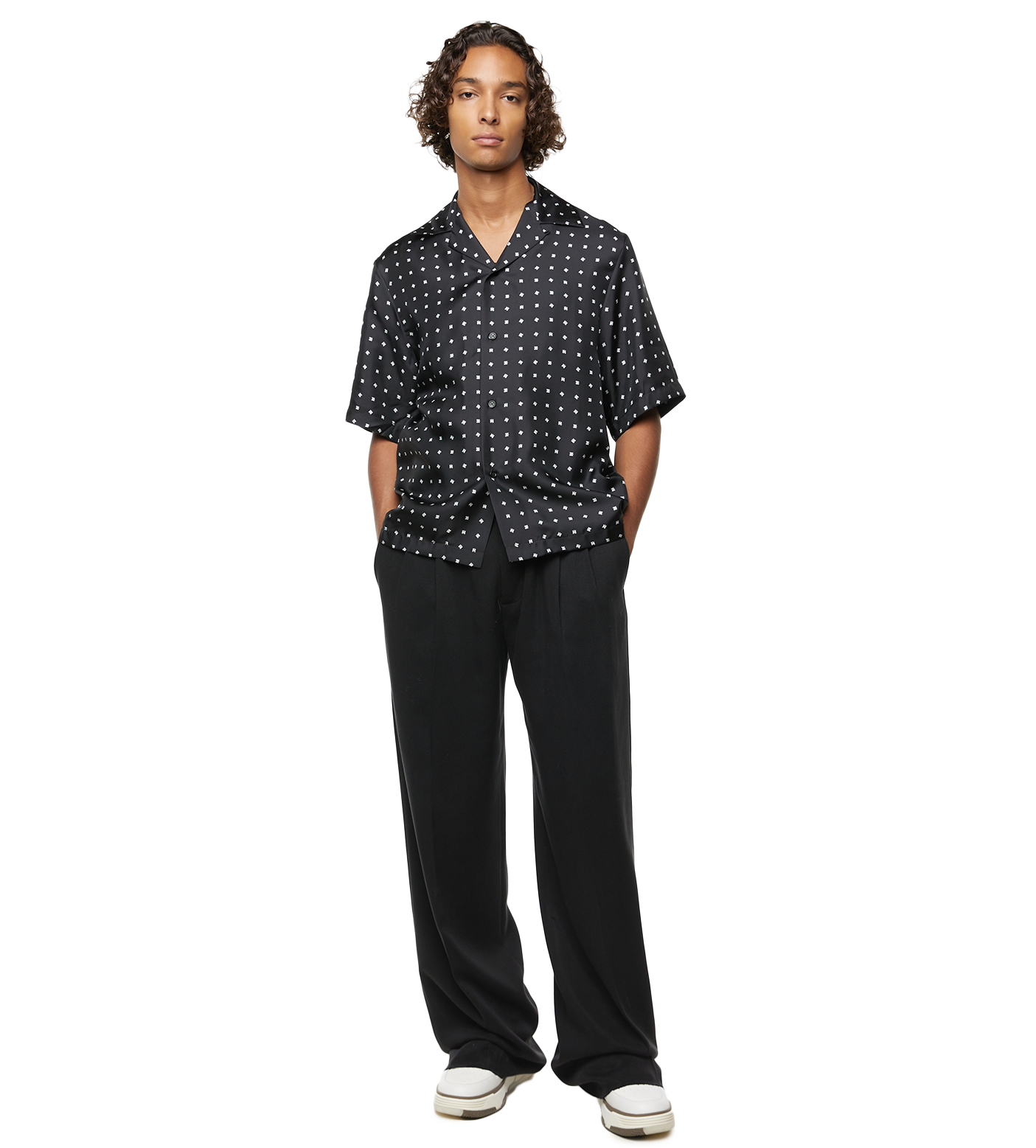 Mix-print Silk Shirt Black