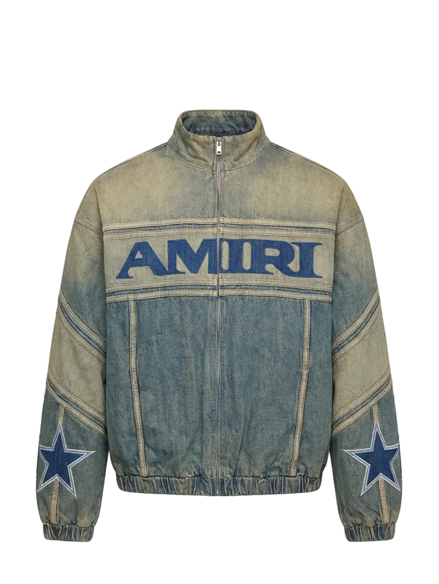 AMIRI Denim Track Jacket in Worn Slate