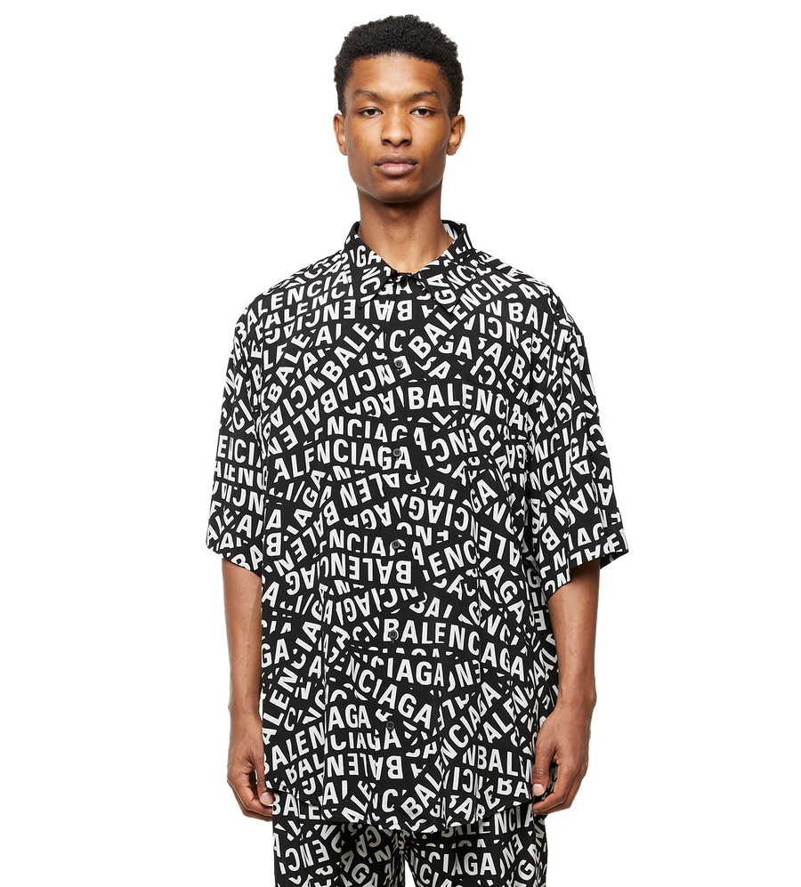 Logo Strips Shorts Sleeve Shirt Black
