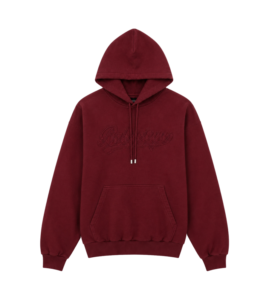 Logo Lettering Drawstring Hoodie Burgundy
