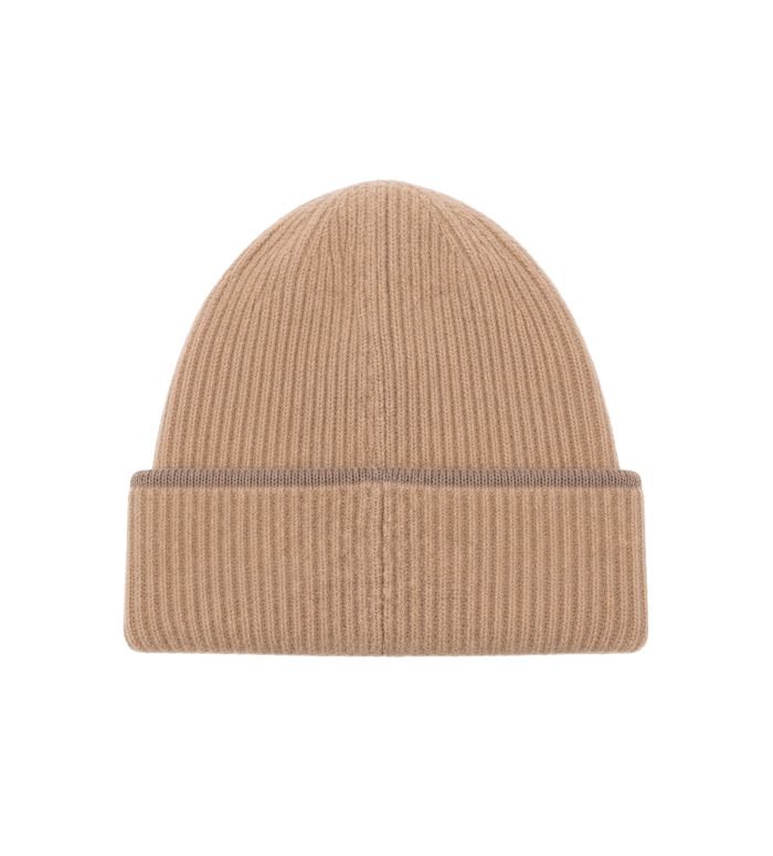 Ribbed Logo Beanie Beige