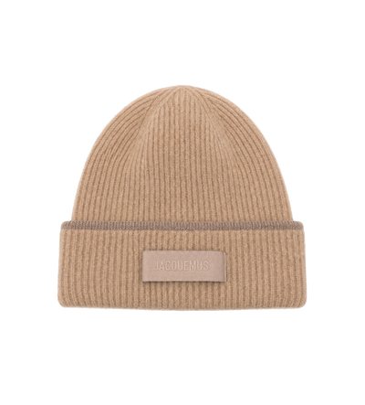 Ribbed Logo Beanie Beige