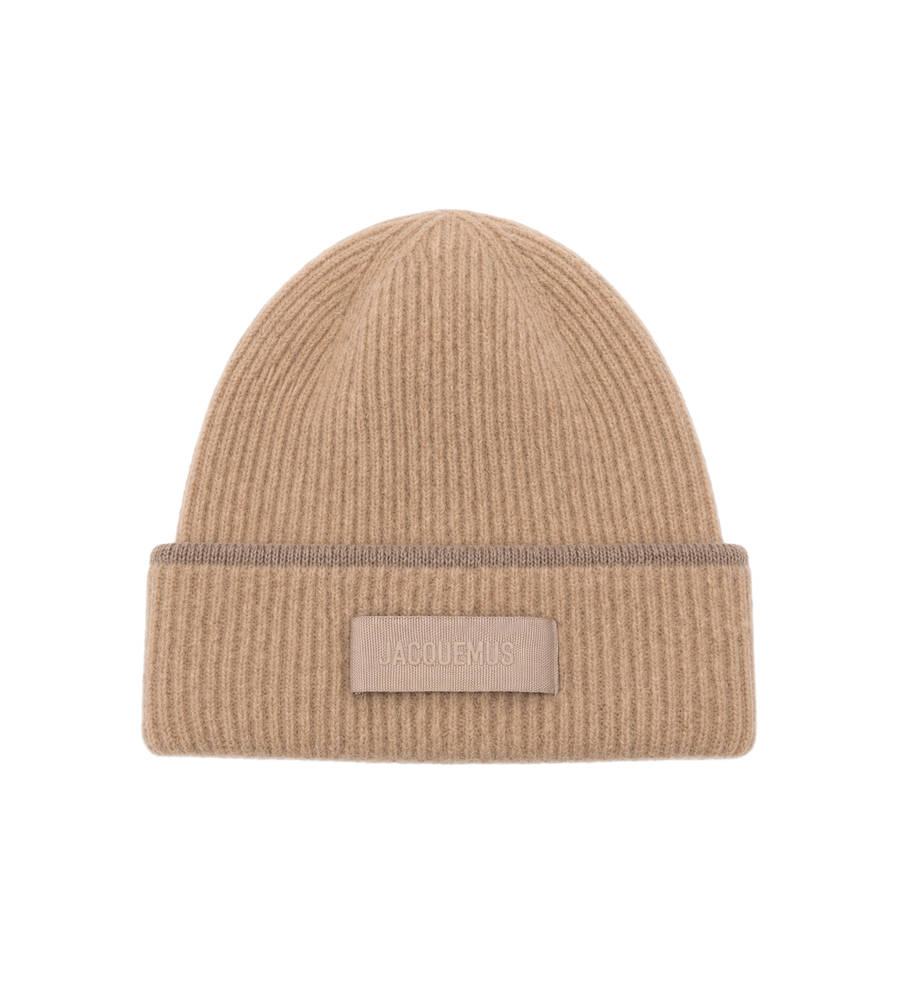 Ribbed Logo Beanie Beige