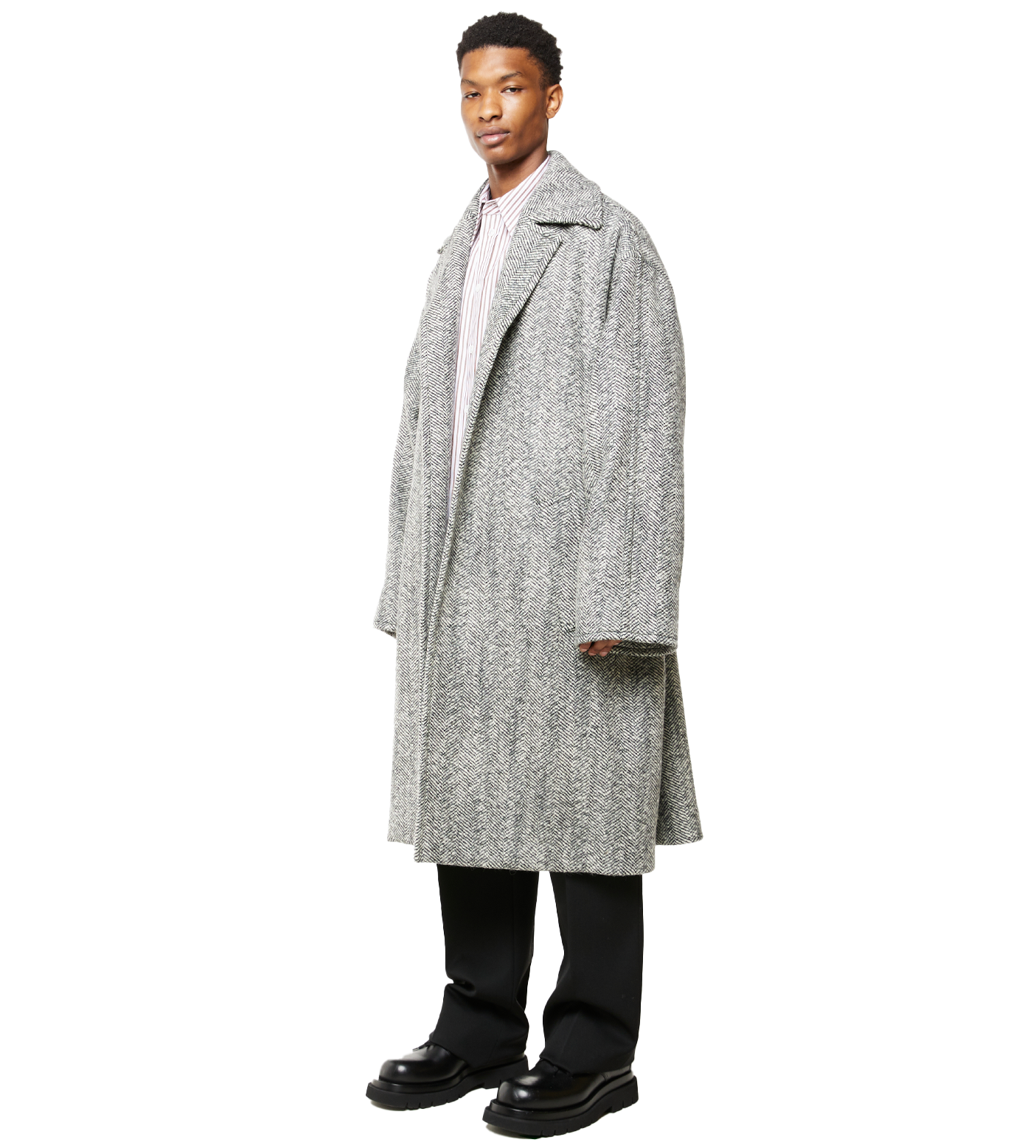 Felted Wool Chevron Coat Grey