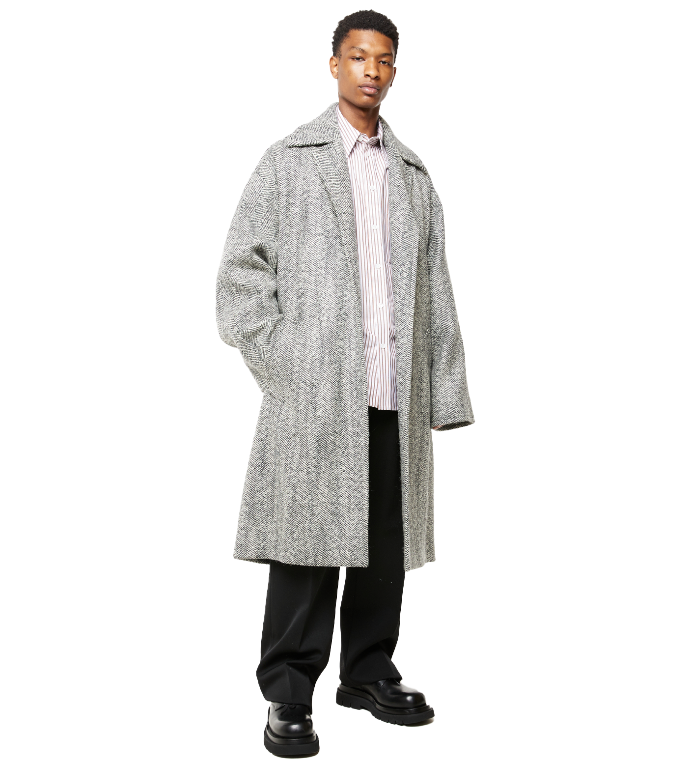 Felted Wool Chevron Coat Grey