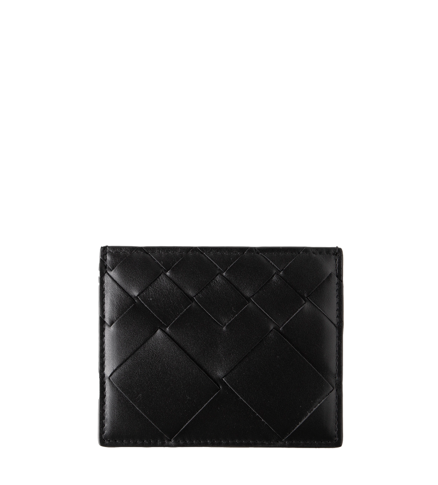 Intrecciato Leather Cardholder Black Silver
