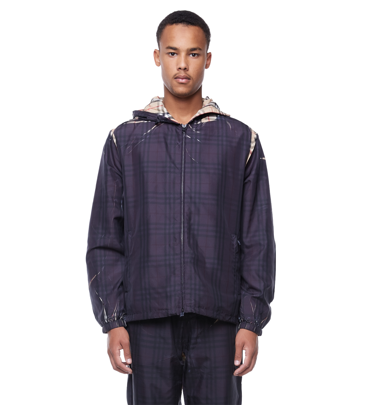 Sliced Check Hooded Jacket Black