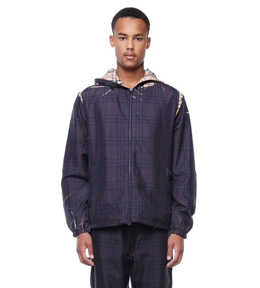 Sliced Check Hooded Jacket Black