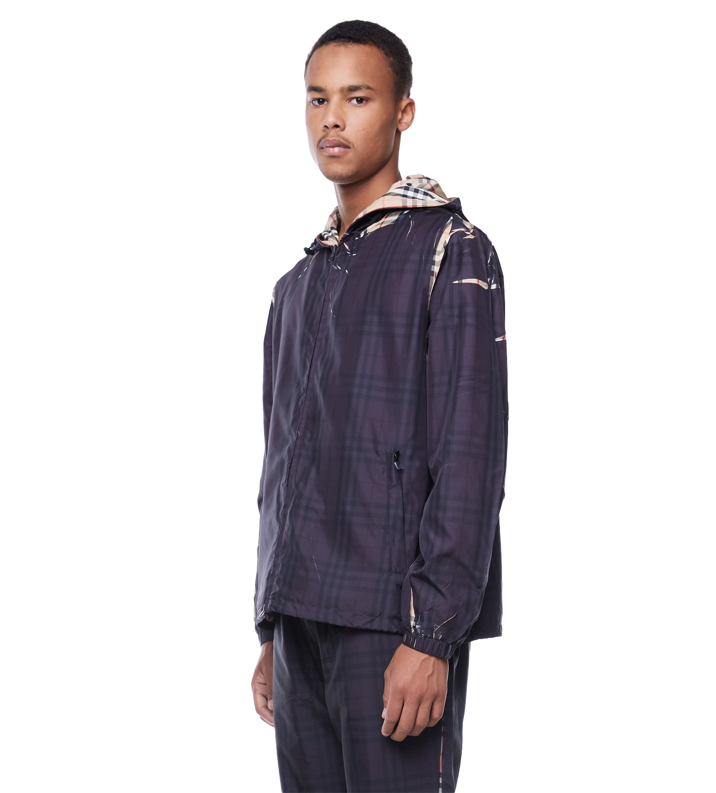Sliced Check Hooded Jacket Black