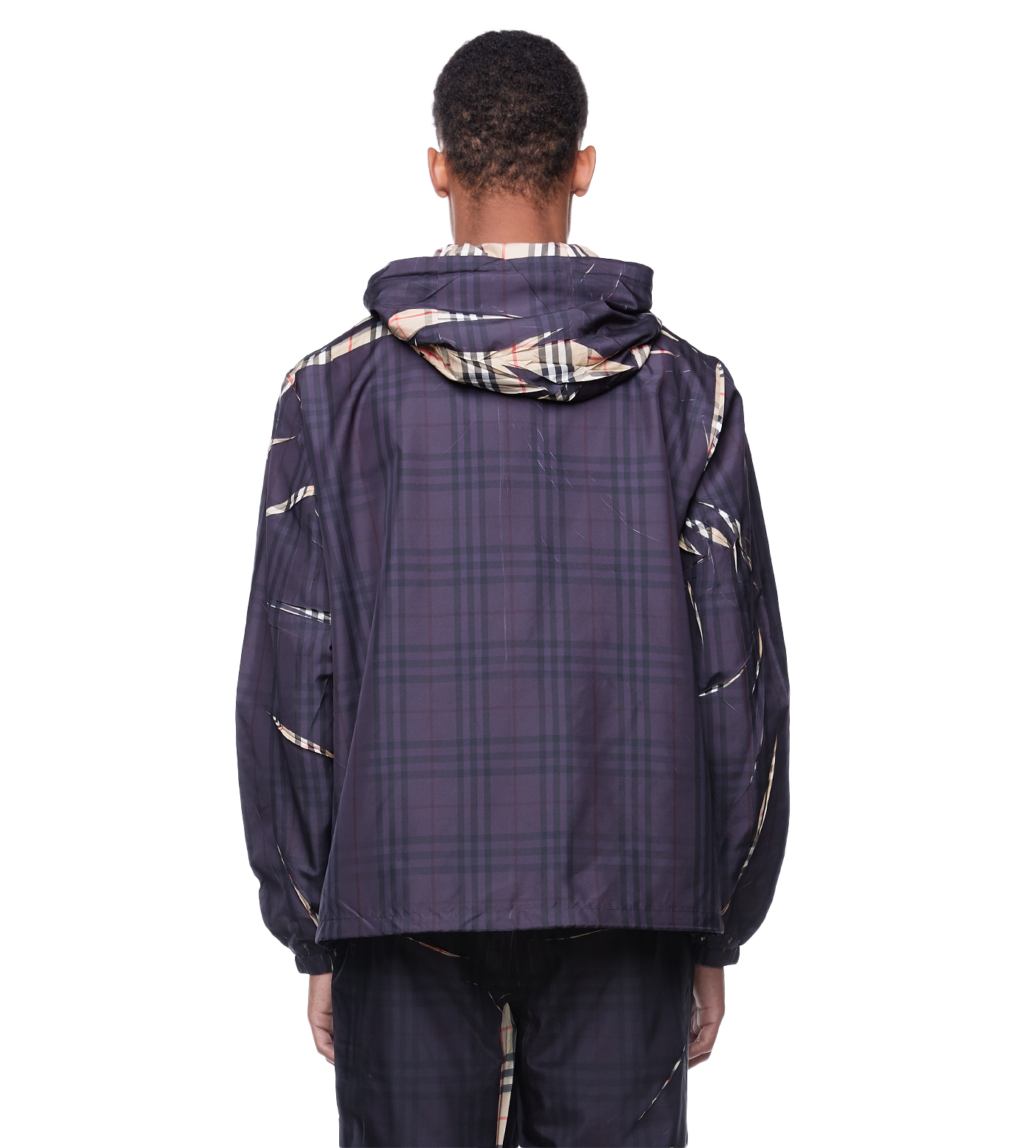 Sliced Check Hooded Jacket Black