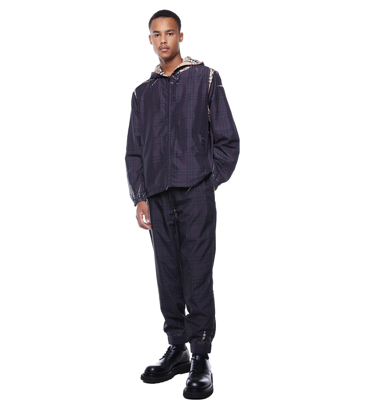 Sliced Check Hooded Jacket Black