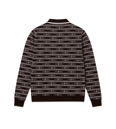 Knit Logo Long Sleeve Polo Shirt Dark Brown
