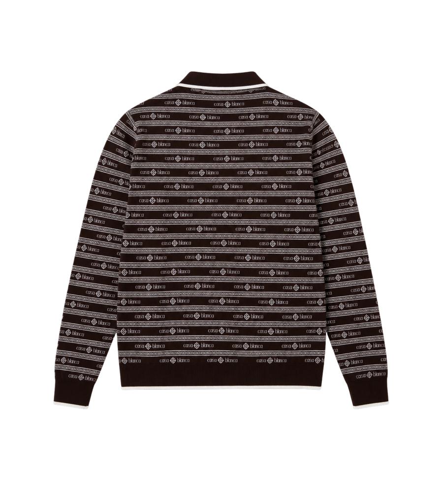 Knit Logo Long Sleeve Polo Shirt Dark Brown